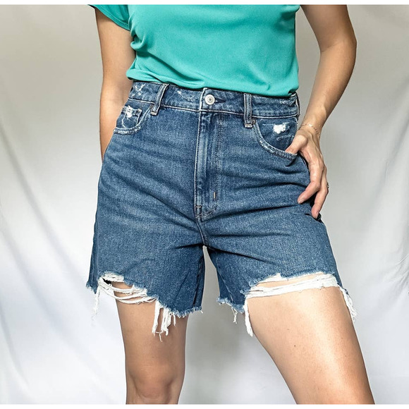 American Eagle Outfitters Pants - American Eagle High Rise Relaxed Mom Short Distressed Cutoff (size 8)
